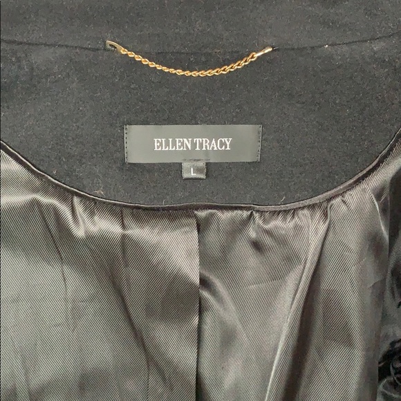 ELLEN TRACY long black wool blend coat w faux fur - Picture 7 of 8